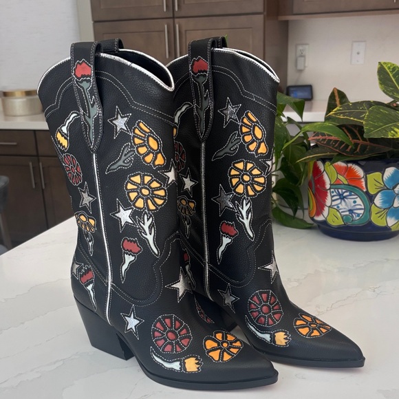 Dolce Vita Western Boot Black Multi Leather Lassie Size 7.5 NWT - Picture 4 of 14